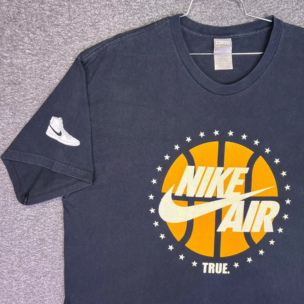 Nike Air Shirt Men 2XL Navy True Basketball Athletic AF1 Sleeve Graphic Logo Y2K